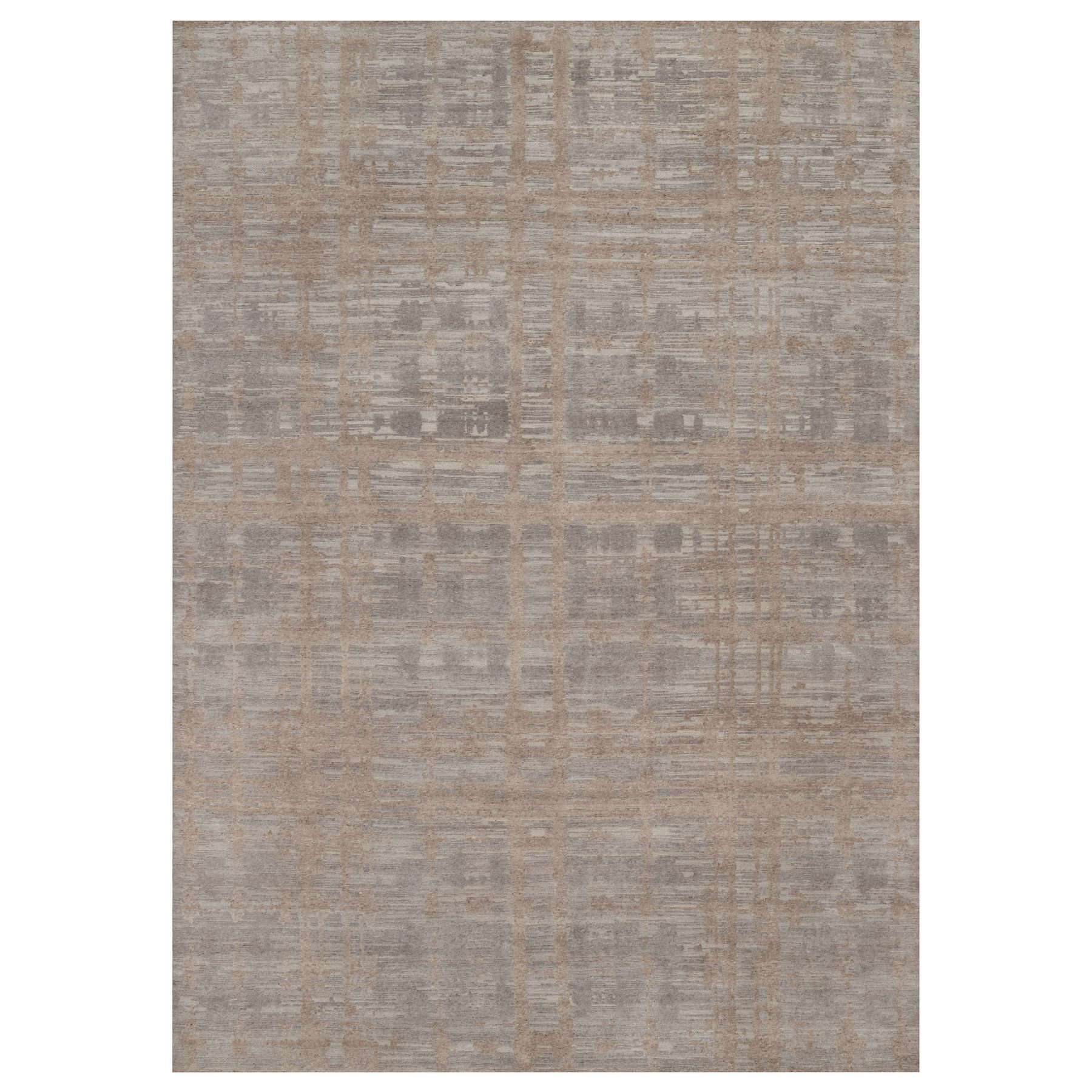 Amphora Brown, Modern Criss Cross Erased Design, Hand Spun Undyed Natural Wool, Hand Knotted, Oriental Rug